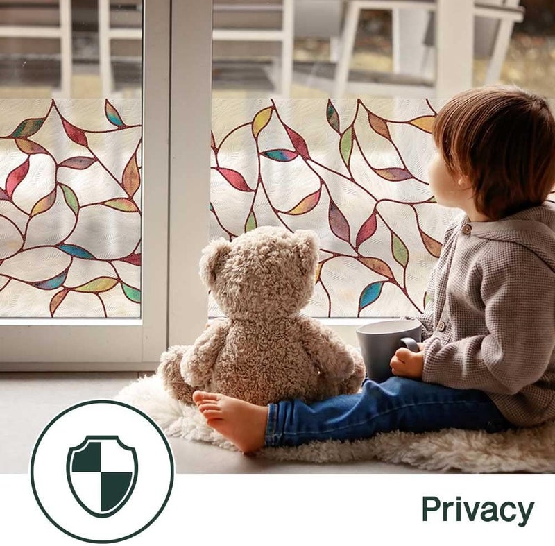BEAUS TILE UNI Window Film Static Clings Non Adhesive 3D Stained Glass Window Decals UV Protection (Leaf, 37.4 x 24.4 Inch) - Image 3